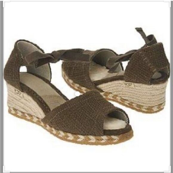 Ugg size 8 shoes sandals espadrilles tie ankle sherpa platform preowned - Picture 1 of 13